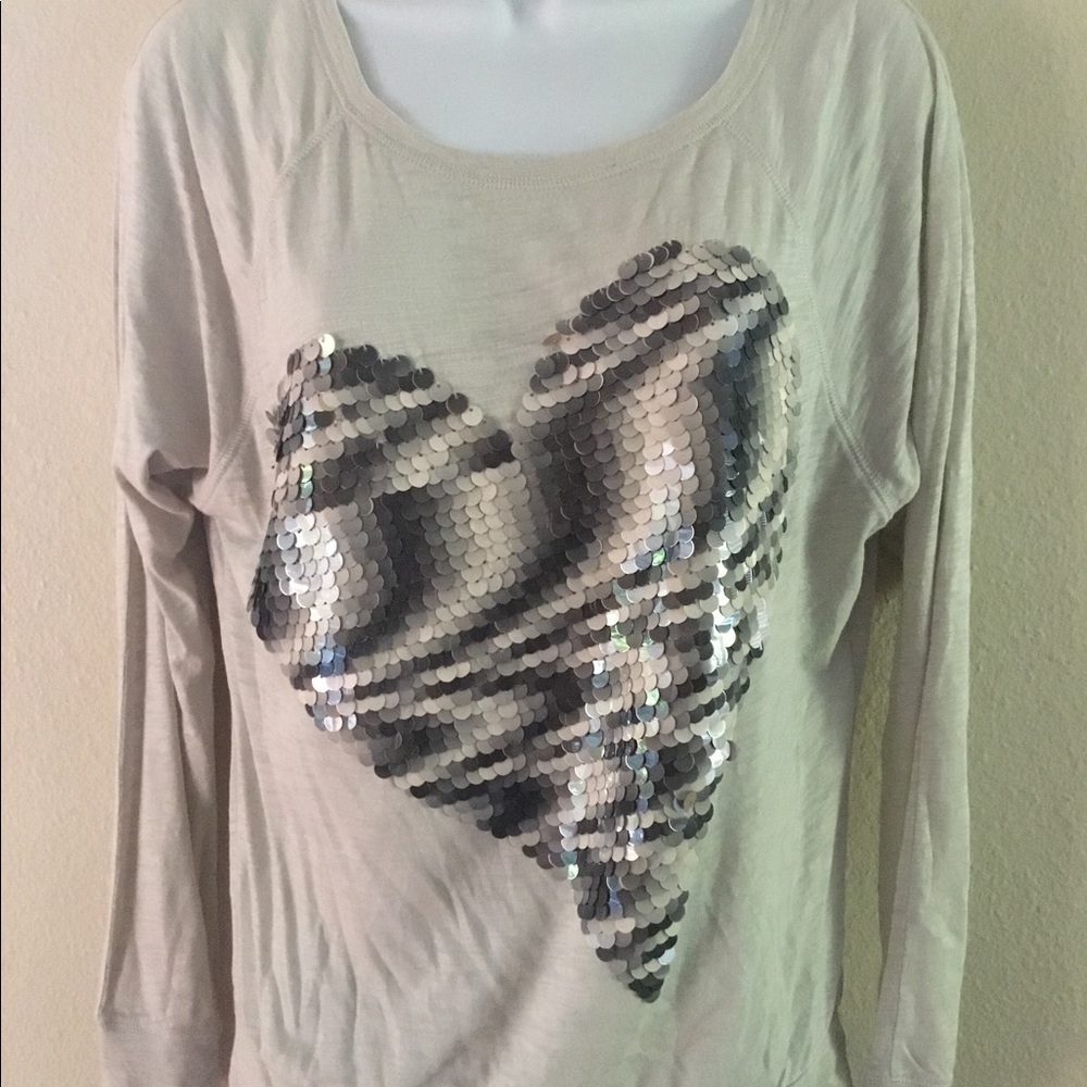 Express Sequin Heart Long Sleeve Knit Top